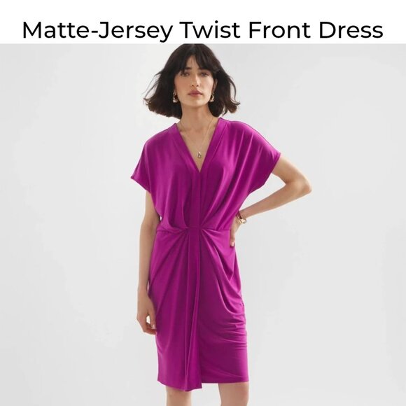 Purple-Matte-Jersey Twist front dress-WHBM - Picture 5 of 6